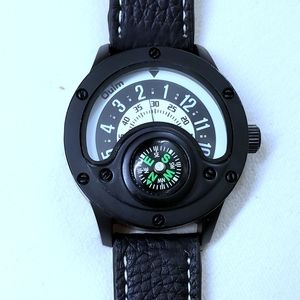 LARGE BLACK UNIQUE COMPASS WATCH